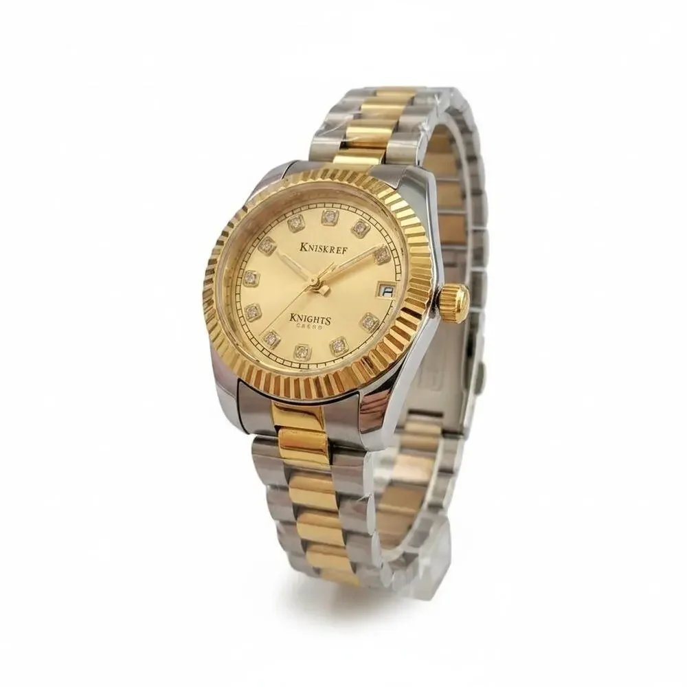 Knights Creed Womens Watch 28mm Gold Dial Gold Case Multicolor Bracelet Quartz
